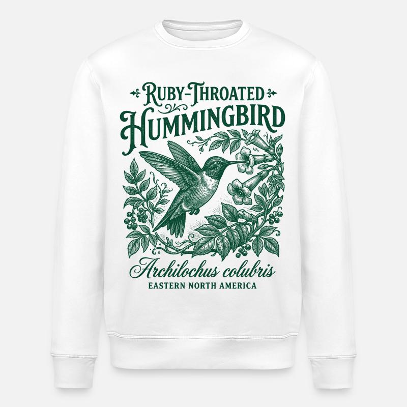 Ruby Throated Hummingbird Colibri - Stanley/Stella ROLLER Unisex Organic Sweatshirt - white