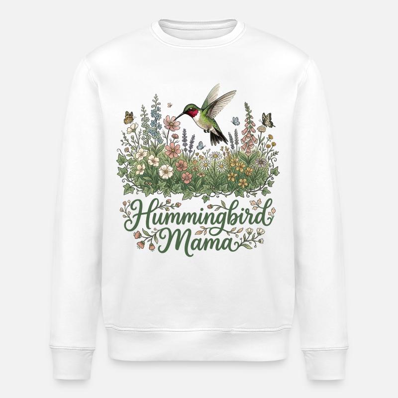 Ruby Throated Hummingbird Mama Mom - Stanley/Stella ROLLER Unisex Organic Sweatshirt - white
