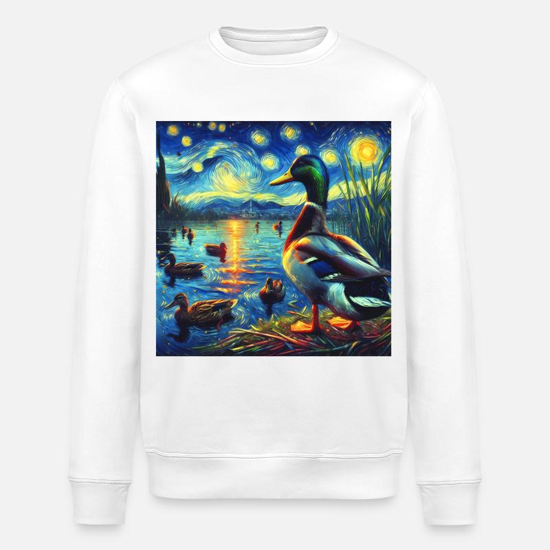 Nuit étoilée de canard colvert - Sweat bio ROLLER Stanley/Stella Unisexe - blanc