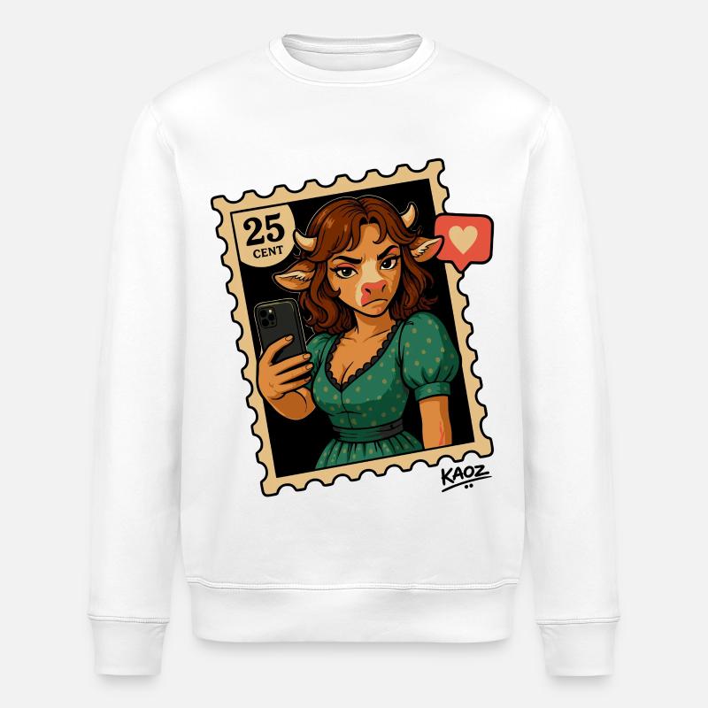 Selfie-Kuh-Briefmarkenporträt - Stanley/Stella Unisex Bio-Sweatshirt ROLLER - Weiß