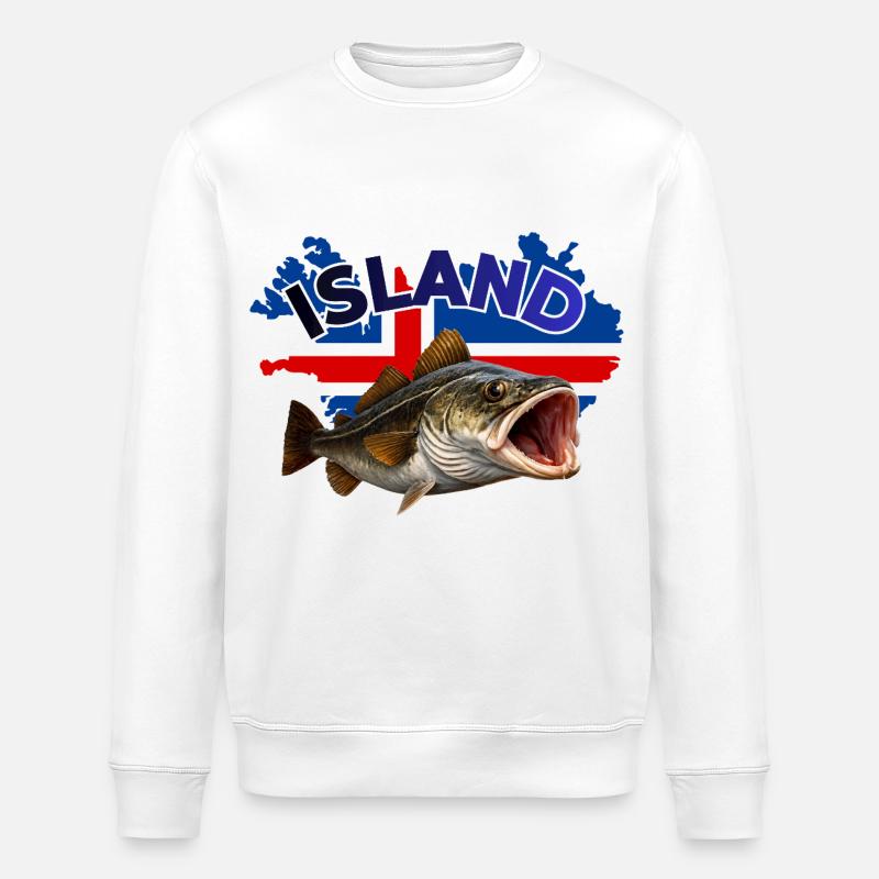 Island Dorsch Angeln - Stanley/Stella Unisex Bio-Sweatshirt ROLLER - Weiß
