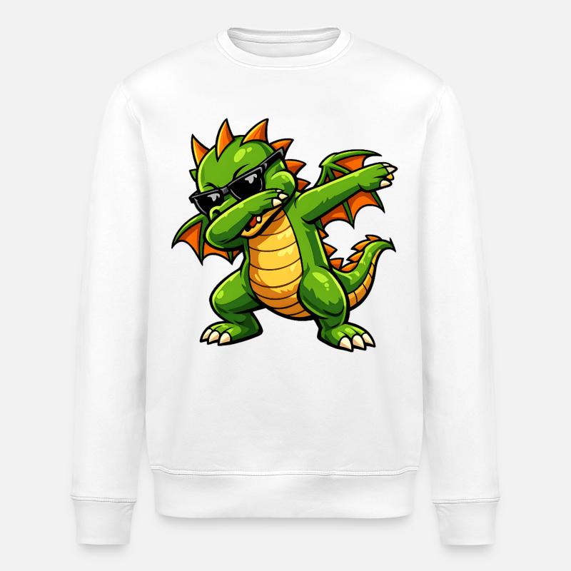 Süßer Dabbing Drache - Stanley/Stella Unisex Bio-Sweatshirt ROLLER - Weiß