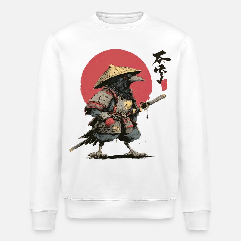 Krähen-Samurai: Roter Sonnenkrieger - Stanley/Stella Unisex Bio-Sweatshirt ROLLER - Weiß