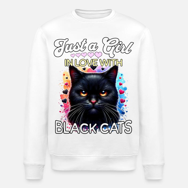 Schwarze Katze Mädchen - Stanley/Stella Unisex Bio-Sweatshirt ROLLER - Weiß