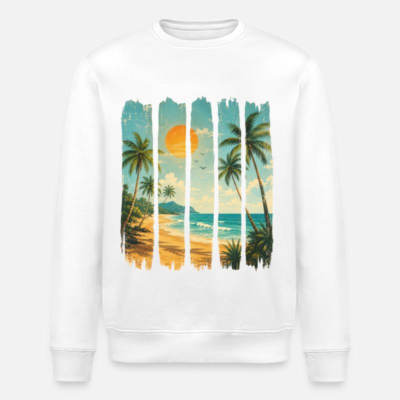 Vagues de Palmier Crépuscule - Sweat bio ROLLER Stanley/Stella Unisexe - blanc