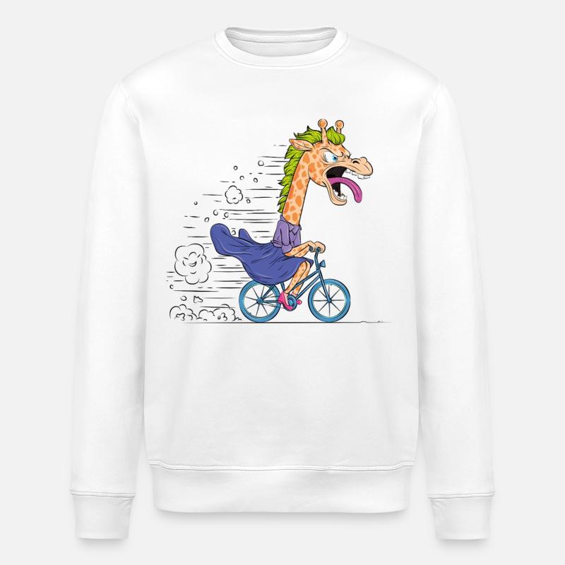 Dessin animé Girafe sur Vélo - Sweat bio ROLLER Stanley/Stella Unisexe - blanc