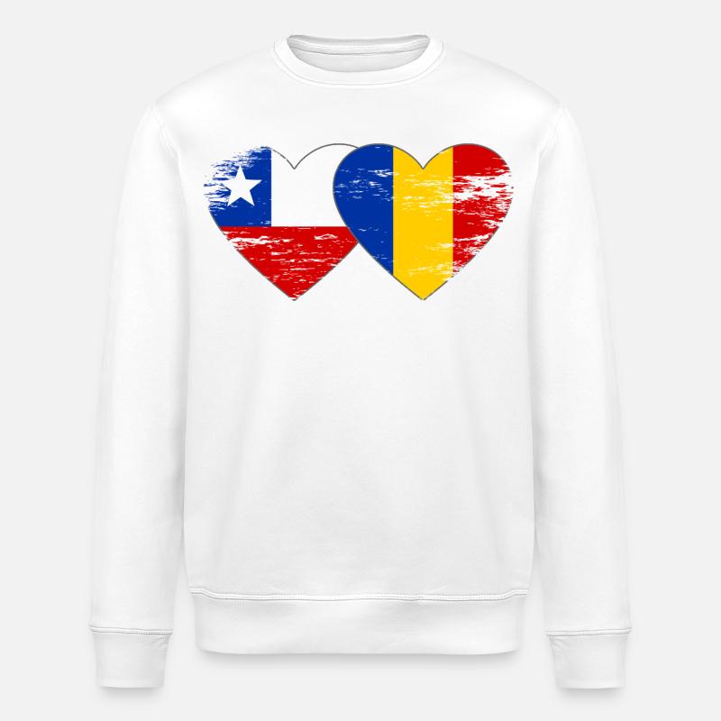 Chile Rumänien Flagge Herz used - Stanley/Stella Unisex Bio-Sweatshirt ROLLER - Weiß