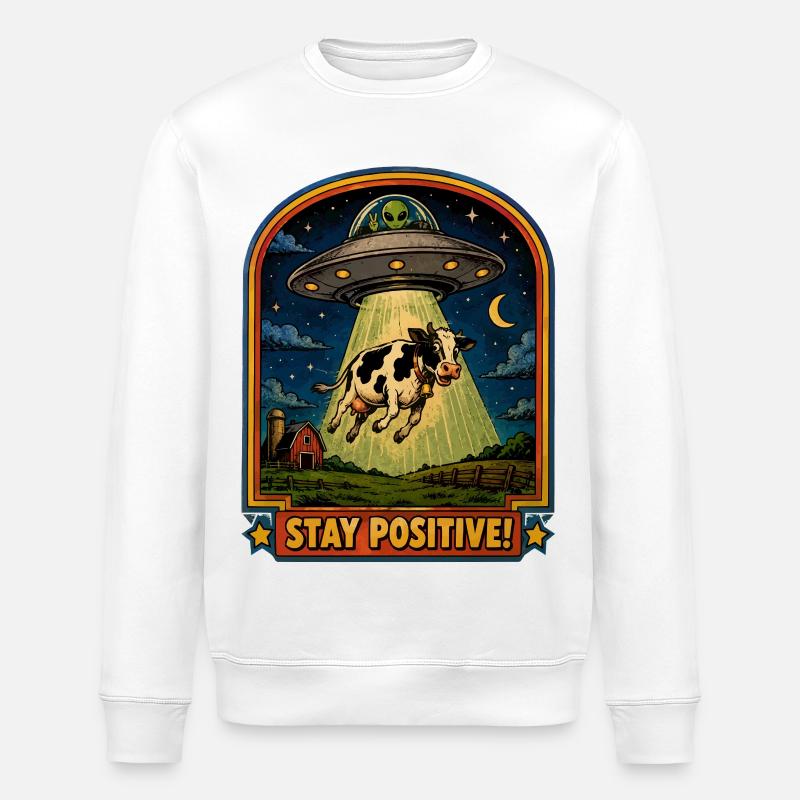 Cow in UFO light beam - Stanley/Stella ROLLER Unisex Organic Sweatshirt - white