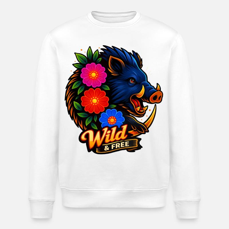 Wildblume: Wild & Free - Stanley/Stella Unisex Bio-Sweatshirt ROLLER - Weiß