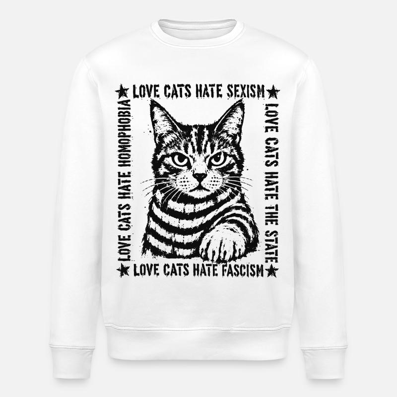 Statement Katze Love Cats Shirt - Stanley/Stella Unisex Bio-Sweatshirt ROLLER - Weiß
