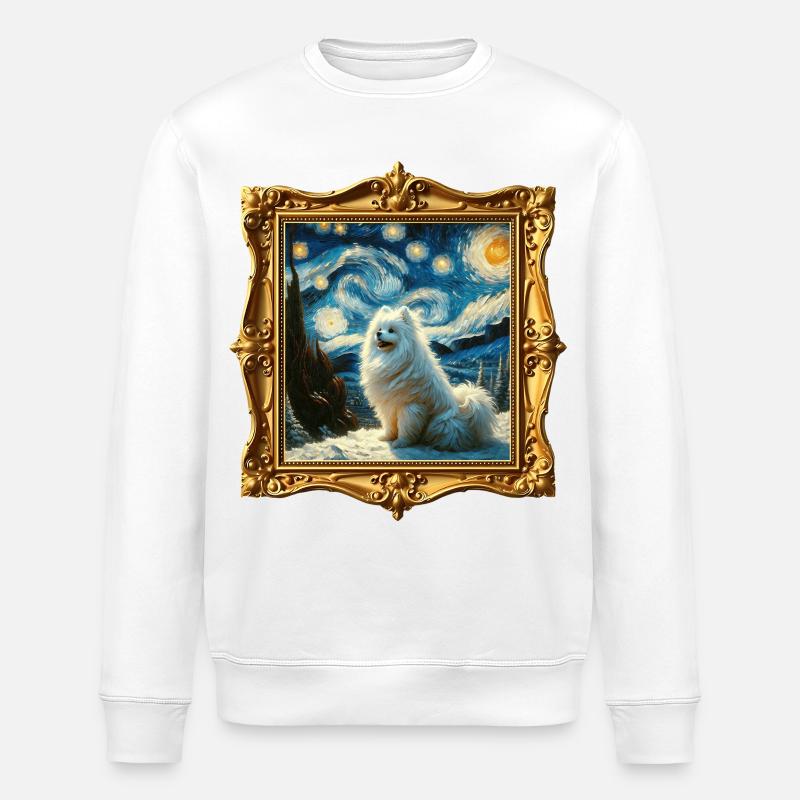 Nuit étoilée de Spitz Pomeranian - Sweat bio ROLLER Stanley/Stella Unisexe - blanc