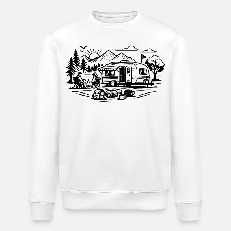 Camping Trailer Landscape - Stanley/Stella ROLLER Unisex Organic Sweatshirt - white