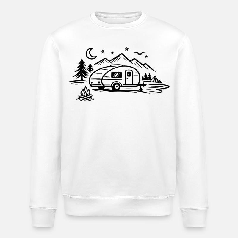 Camping Anhänger Landschaft - Stanley/Stella Unisex Bio-Sweatshirt ROLLER - Weiß