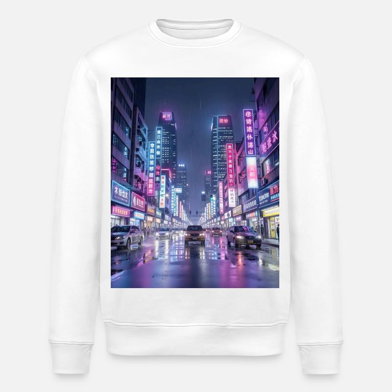 Neonregen-Stadtlandschaft - Stanley/Stella Unisex Bio-Sweatshirt ROLLER - Weiß