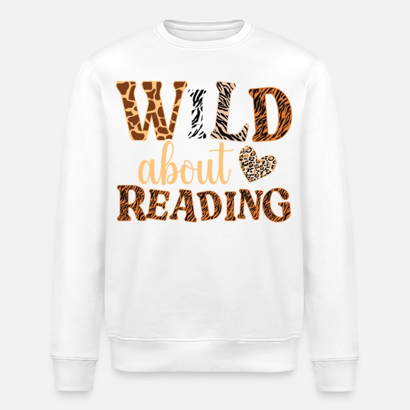 WILD about Reading: Animal Pattern Letters - Stanley/Stella ROLLER Unisex Organic Sweatshirt - white