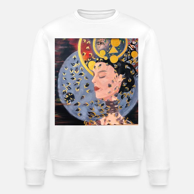 Die goldene Träumerin - Modernes Porträt - Stanley/Stella Unisex Bio-Sweatshirt ROLLER - Weiß