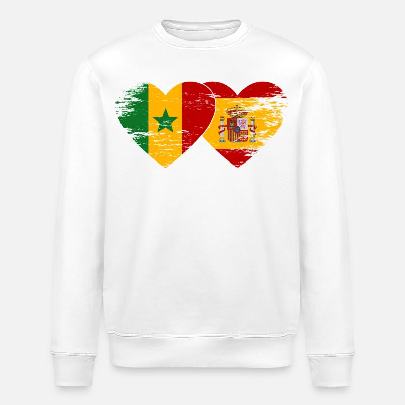 Senegal_Spanien_Flagge_Herz_used - Stanley/Stella Unisex Bio-Sweatshirt ROLLER - Weiß