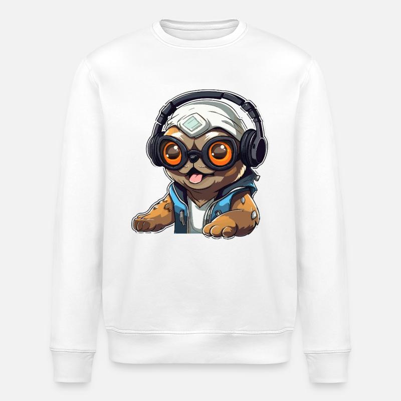 Gamer-Panda mit Headset - Stanley/Stella Unisex Bio-Sweatshirt ROLLER - Weiß