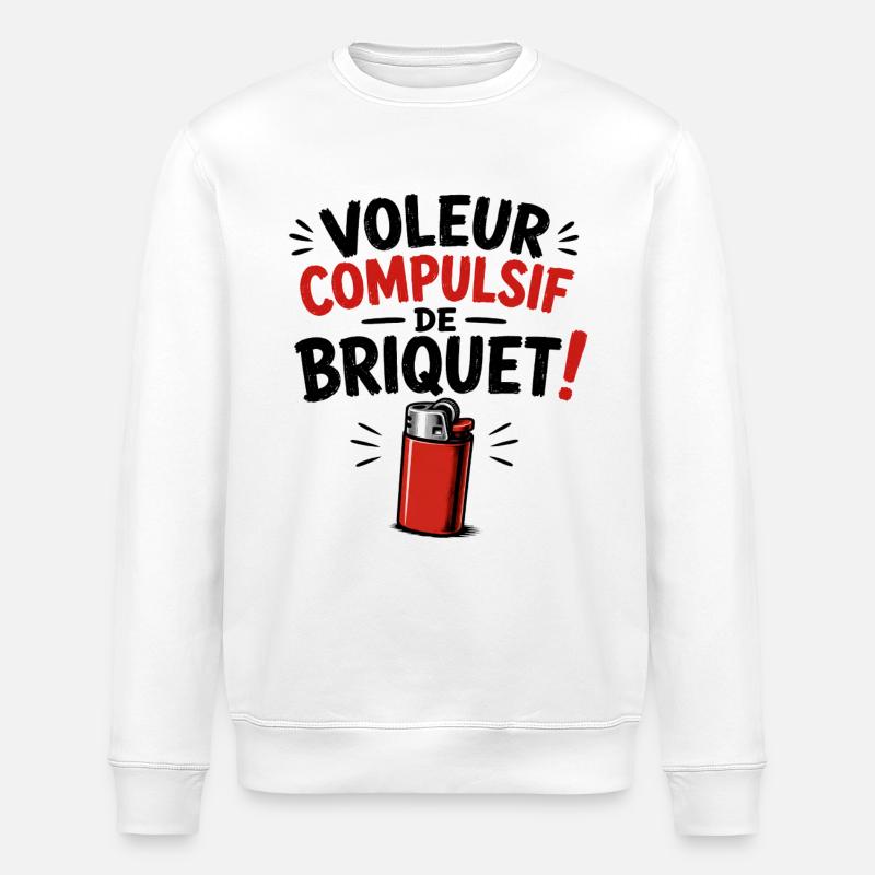 Voleur Compulsif de Briquet ! - Sweat bio ROLLER Stanley/Stella Unisexe - blanc