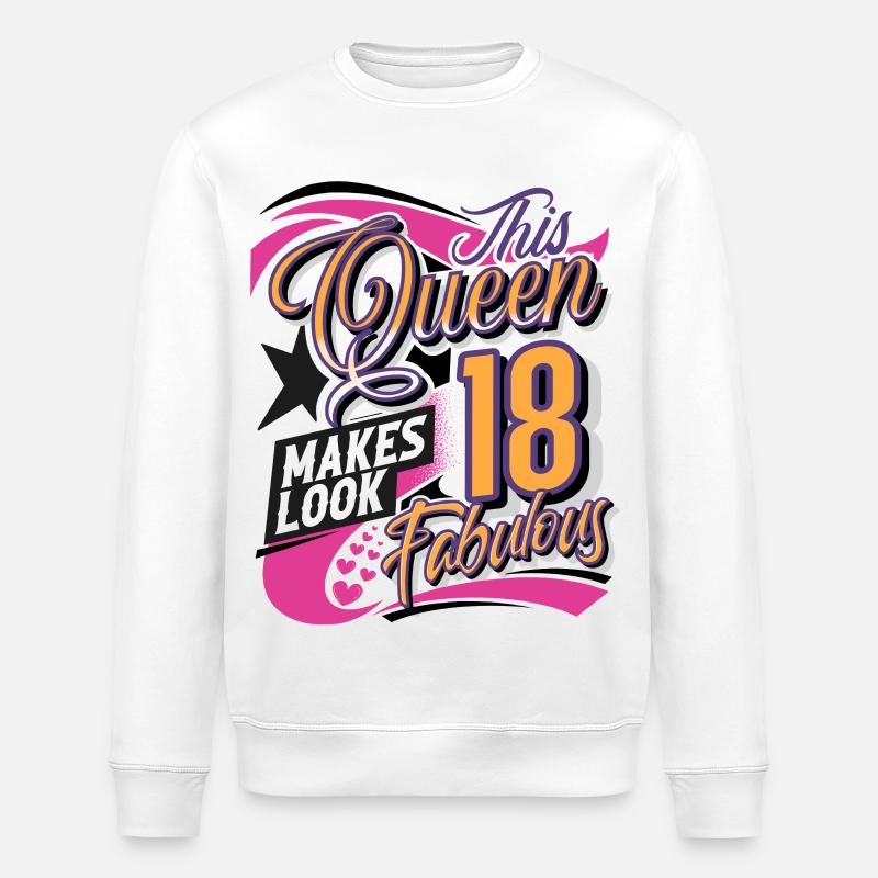 18th Birthday Queen - Stanley/Stella ROLLER Unisex Organic Sweatshirt - white