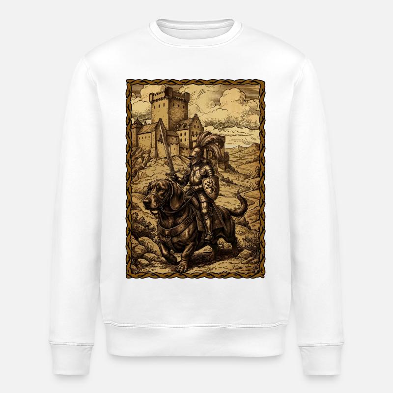 Mittelalterlicher Ritter auf Dackel Ren Faire - Stanley/Stella Unisex Bio-Sweatshirt ROLLER - Weiß