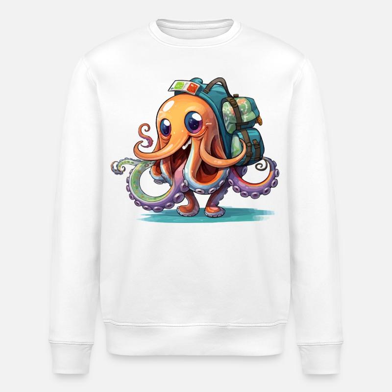 Octopus Explorer with Backpack - Stanley/Stella ROLLER Unisex Organic Sweatshirt - white