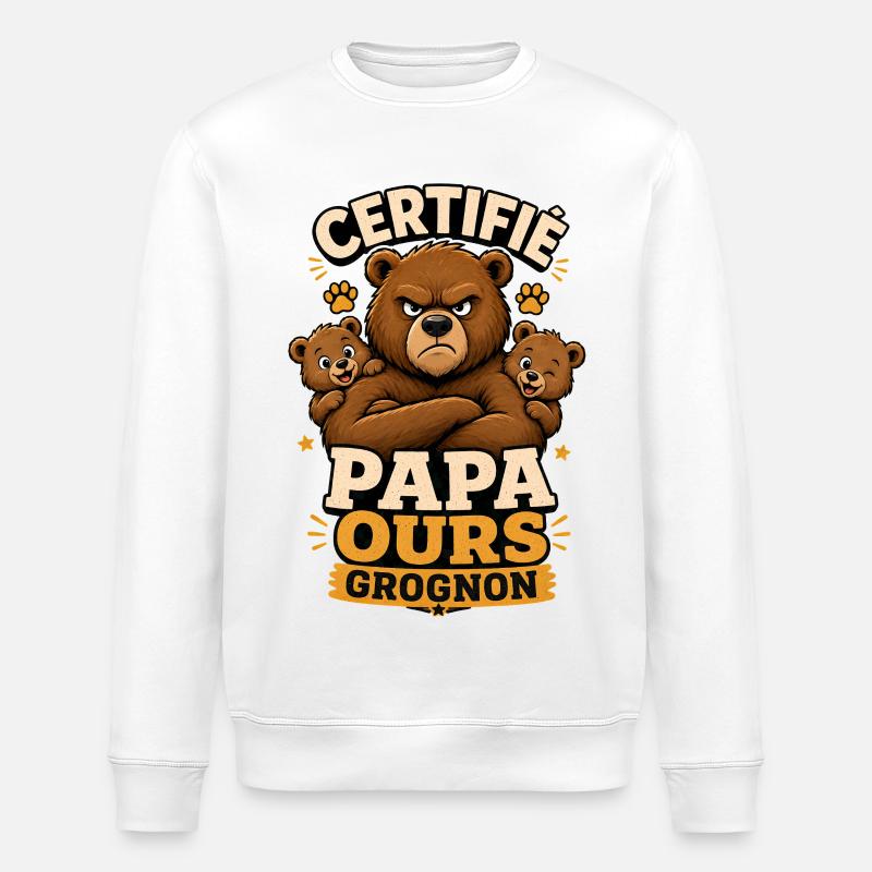 Certifié Papa Ours Grognon - Sweat bio ROLLER Stanley/Stella Unisexe - blanc