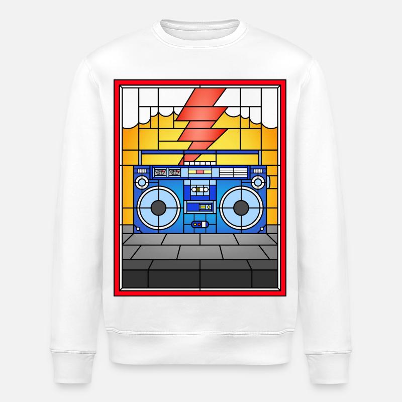 Illustration de Boombox en vitrail - Sweat bio ROLLER Stanley/Stella Unisexe - blanc