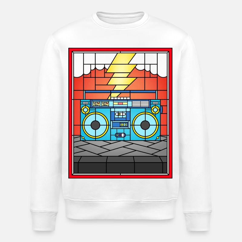 Illustration de Boombox en vitrail - Sweat bio ROLLER Stanley/Stella Unisexe - blanc