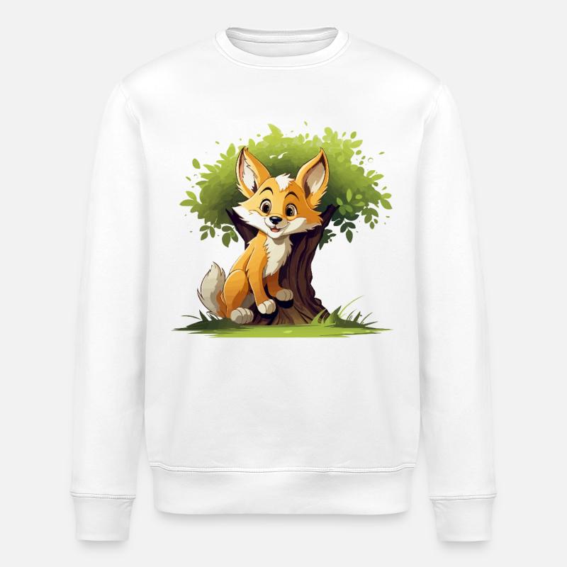 Fröhlicher Fuchs im Waldbaum - Stanley/Stella Unisex Bio-Sweatshirt ROLLER - Weiß