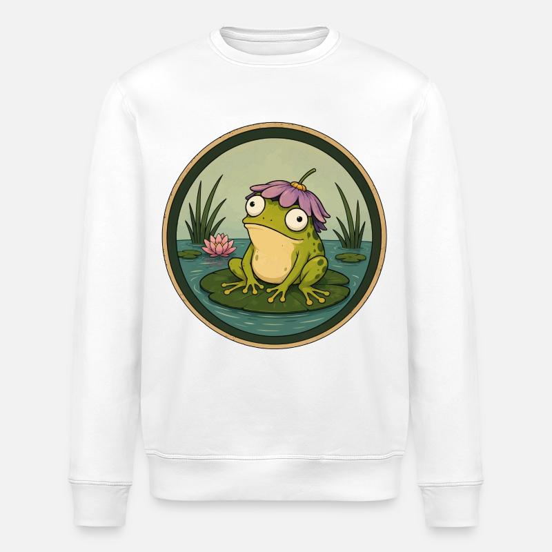 River frog on lily pad - Stanley/Stella ROLLER Unisex Organic Sweatshirt - white