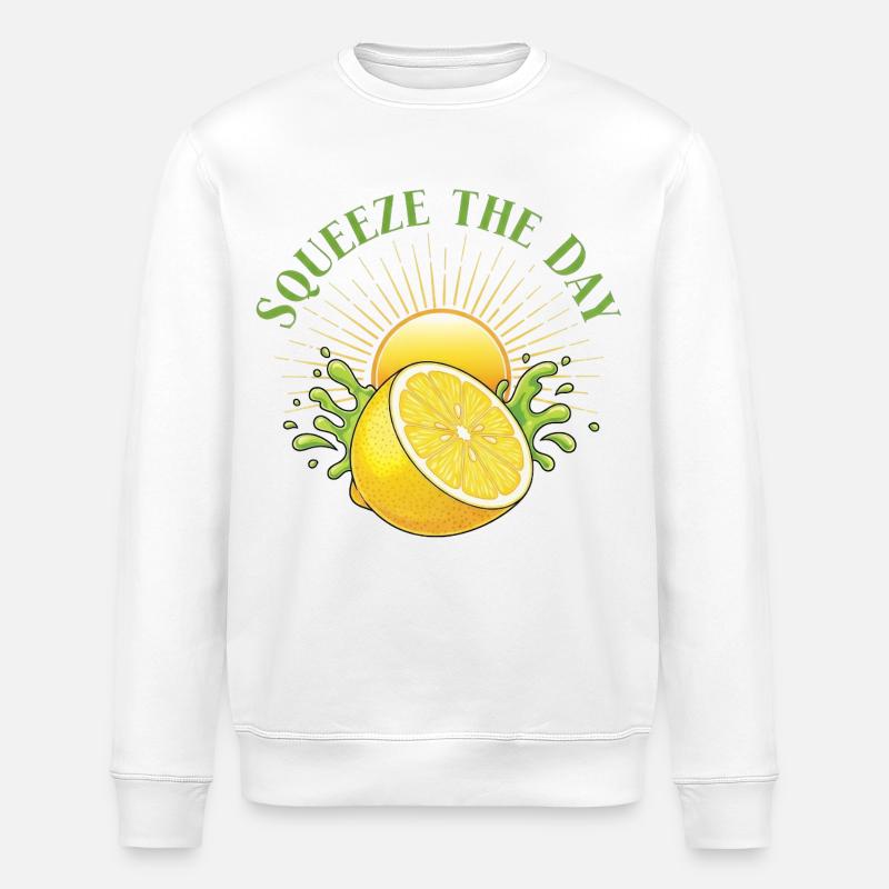 Squeeze the Day Lemon Splash - Stanley/Stella ROLLER Unisex Organic Sweatshirt - white