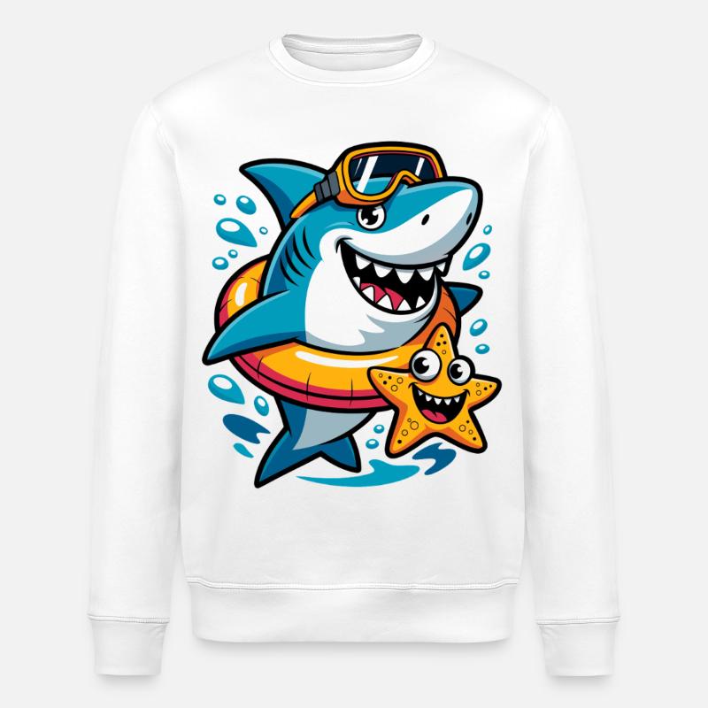 Lustiger Hai mit Seestern - Stanley/Stella Unisex Bio-Sweatshirt ROLLER - Weiß