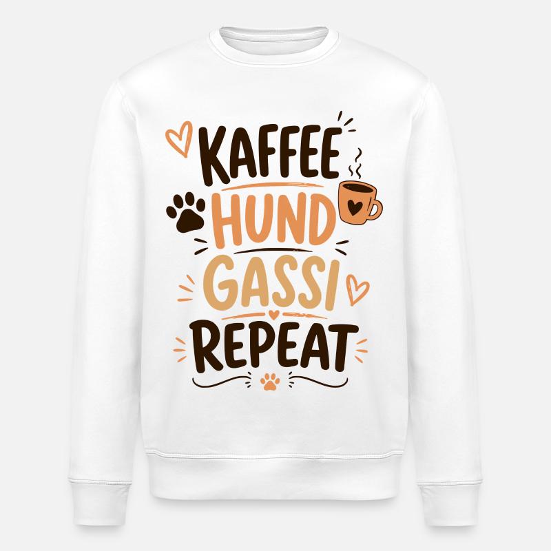 Kaffee Hund Gassi Repeat - Stanley/Stella Unisex Bio-Sweatshirt ROLLER - Weiß