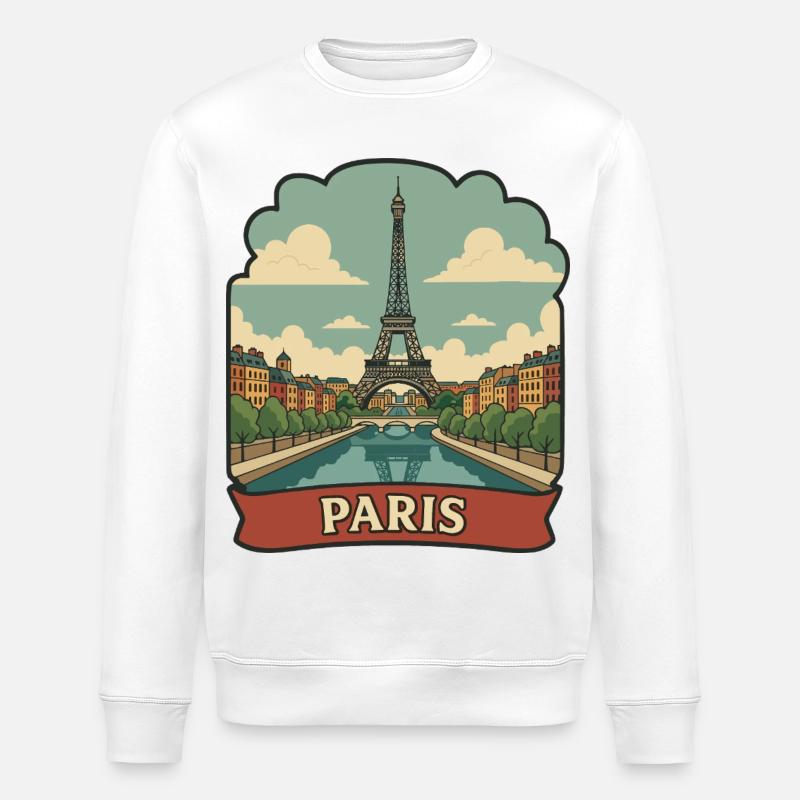 Pariser Eiffelturm Retro-Reiseaufkleber - Stanley/Stella Unisex Bio-Sweatshirt ROLLER - Weiß