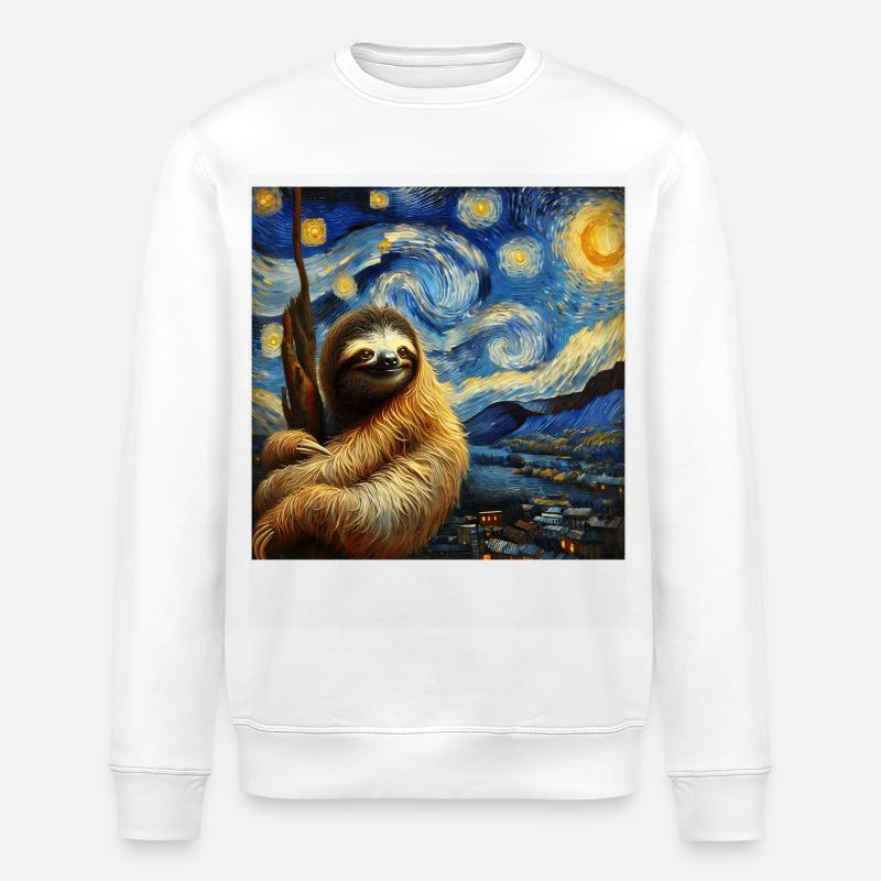 Faultier Starry Night - Stanley/Stella Unisex Bio-Sweatshirt ROLLER - Weiß