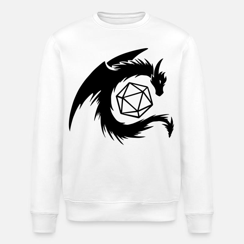 Dragon with D20 Dice - Stanley/Stella ROLLER Unisex Organic Sweatshirt - white