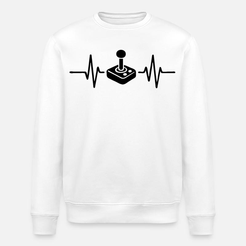 Heartbeat Gamer, Gamecontroller Strichzeichnung Design - Stanley/Stella Unisex Bio-Sweatshirt ROLLER - Weiß
