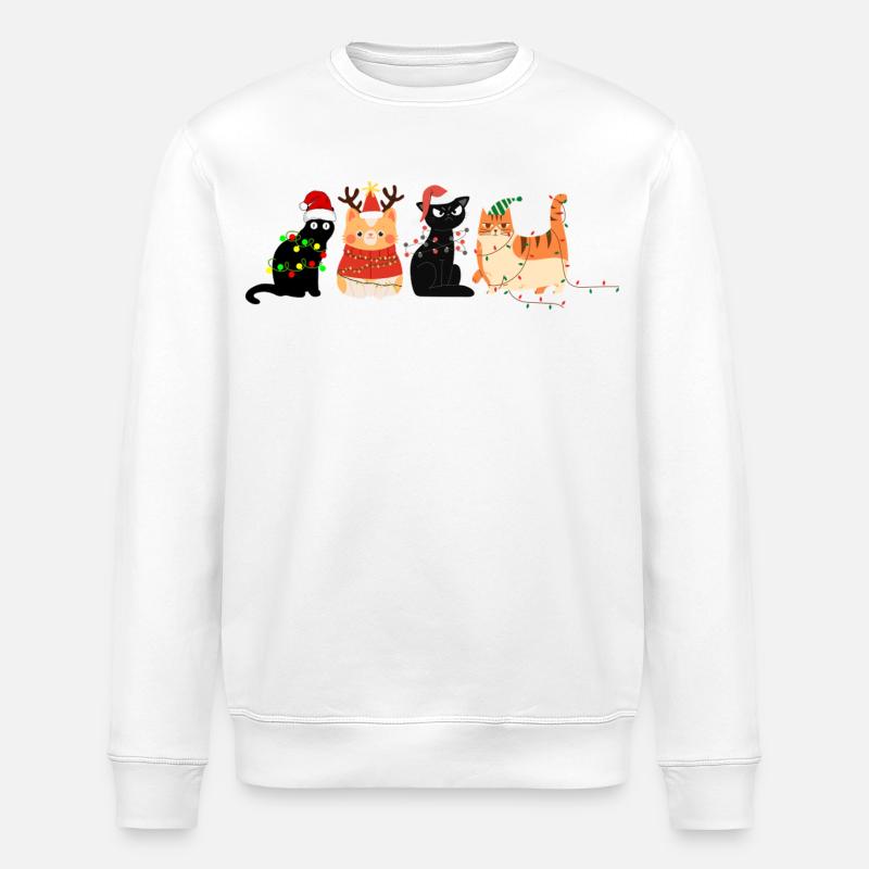 Katze in Weihnachten - Stanley/Stella Unisex Bio-Sweatshirt ROLLER - Weiß