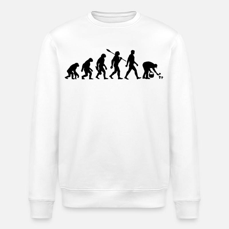 Evolution Mushroom Pickers, Mushroom Picking - Stanley/Stella ROLLER Unisex Organic Sweatshirt - white