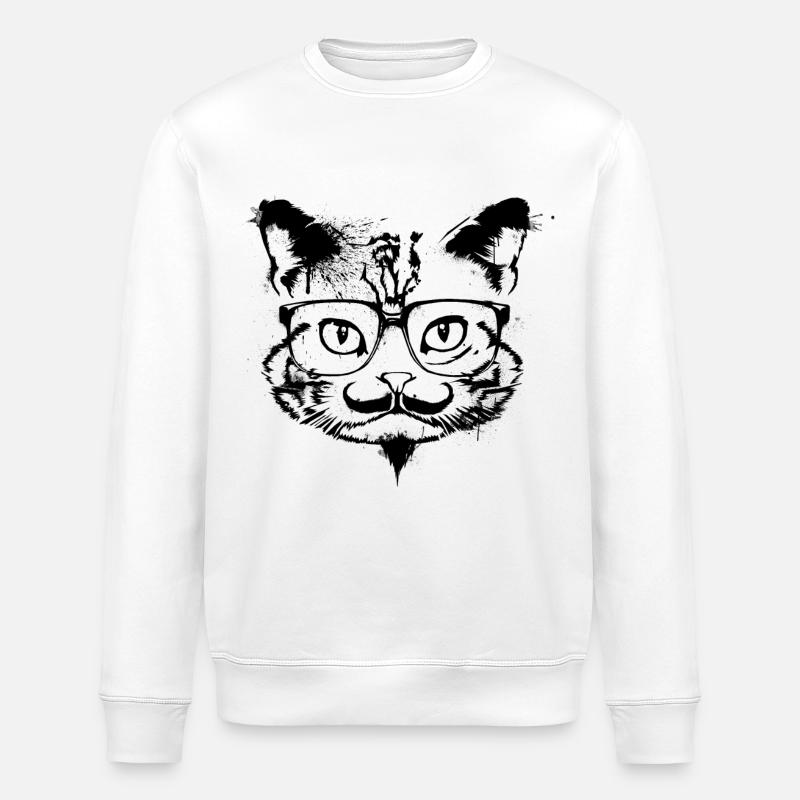 Hipster Cat - Stanley/Stella Unisex Bio-Sweatshirt ROLLER - Weiß