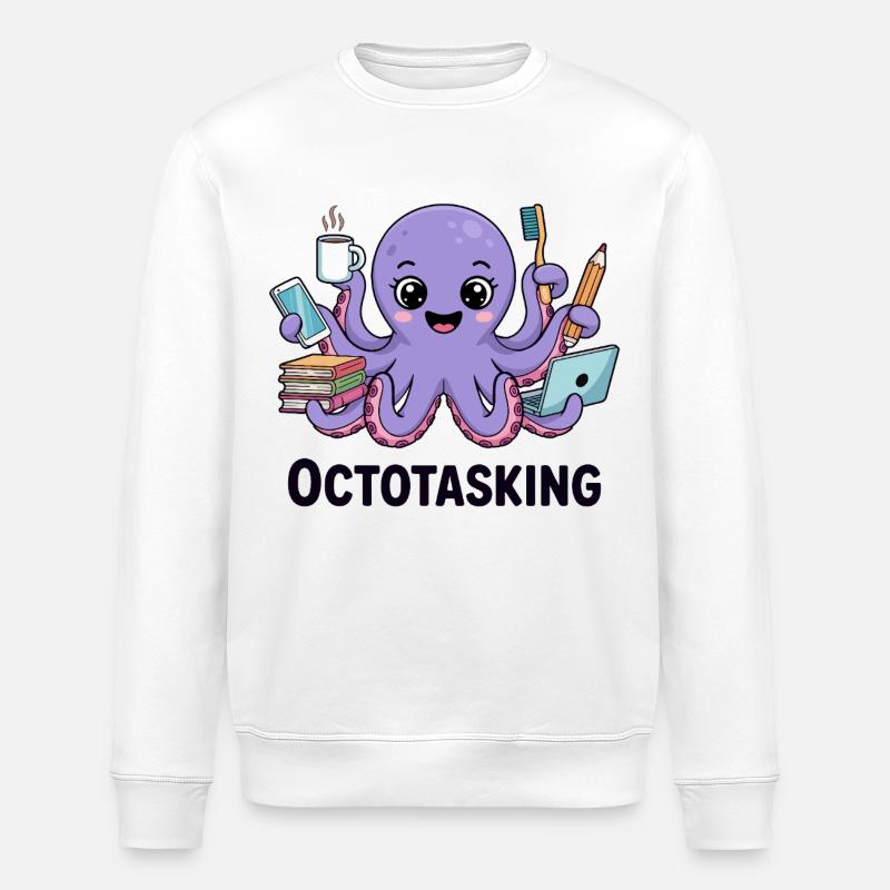 Octotasking Creature in Multitask Mode - Stanley/Stella ROLLER Unisex Organic Sweatshirt - white