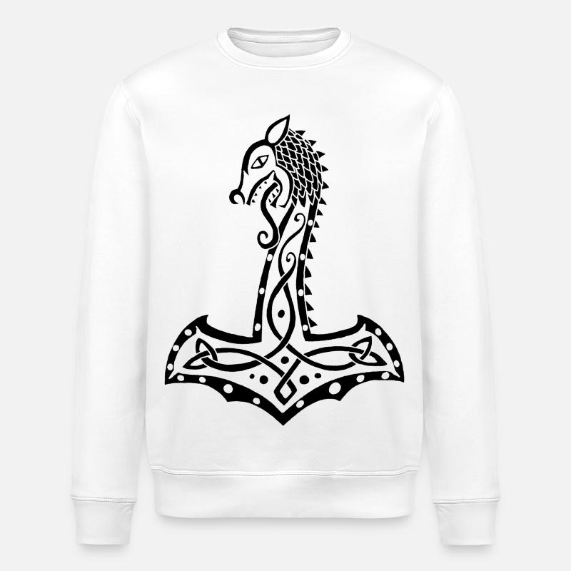Schwarzer Wolf und Thors Hammer - Stanley/Stella Unisex Bio-Sweatshirt ROLLER - Weiß