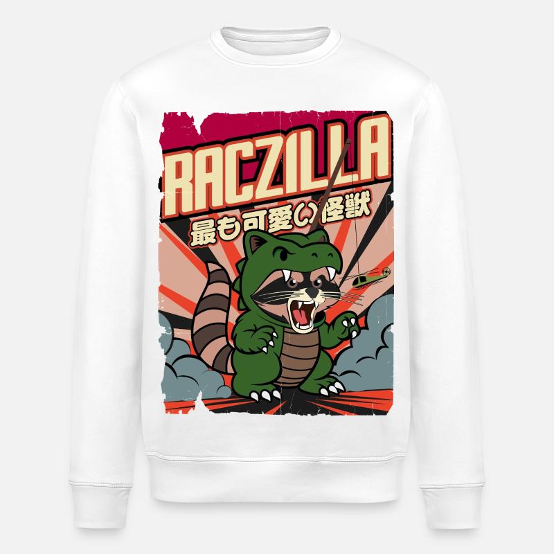Raczilla - Waschbär als Monster verkleidet - Stanley/Stella Unisex Bio-Sweatshirt ROLLER - Weiß
