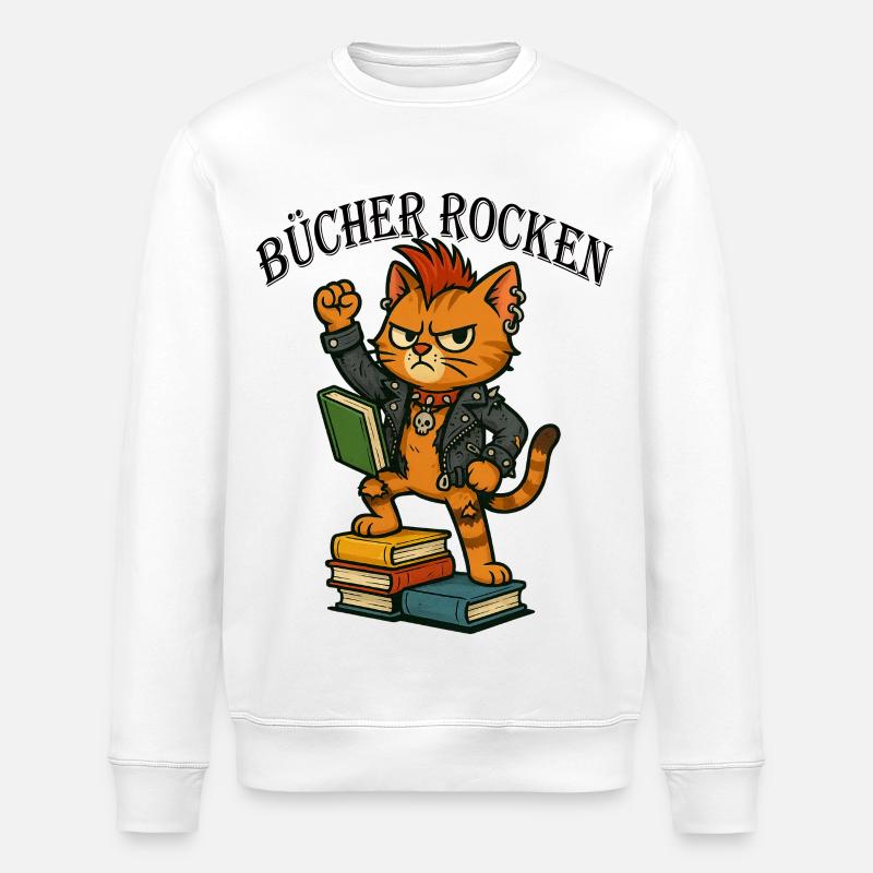 Punk-Katze: Bücher rocken! - Stanley/Stella Unisex Bio-Sweatshirt ROLLER - Weiß