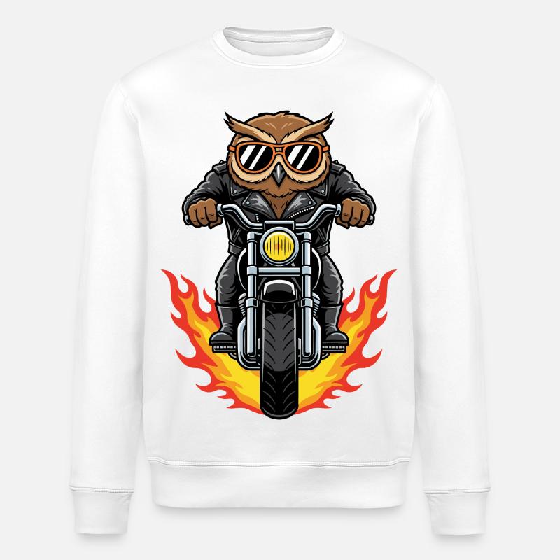 Cool Biker Owl Motorcycle Flames - Sweat bio ROLLER Stanley/Stella Unisexe - blanc