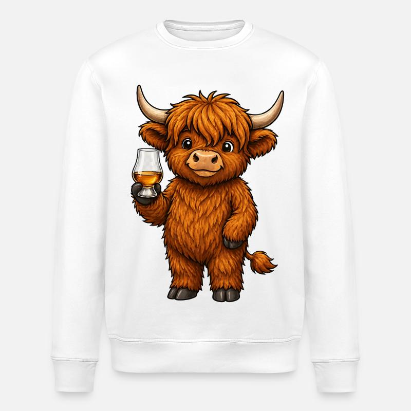 Highland Cattle mit Whiskyglas - Stanley/Stella Unisex Bio-Sweatshirt ROLLER - Weiß