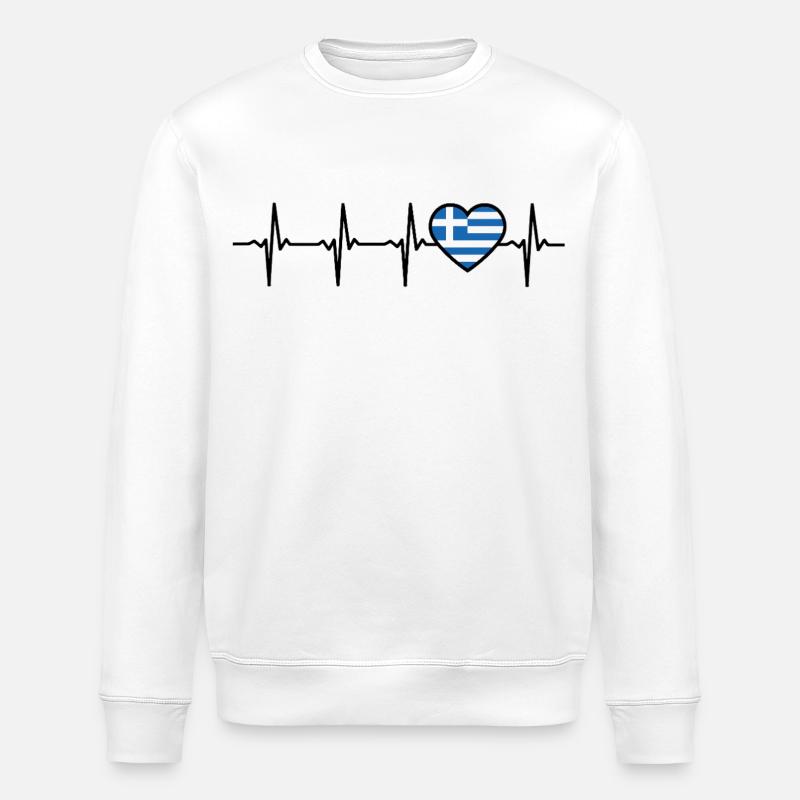 Grèce Heartbeat Drapeau Grec - Sweat bio ROLLER Stanley/Stella Unisexe - blanc