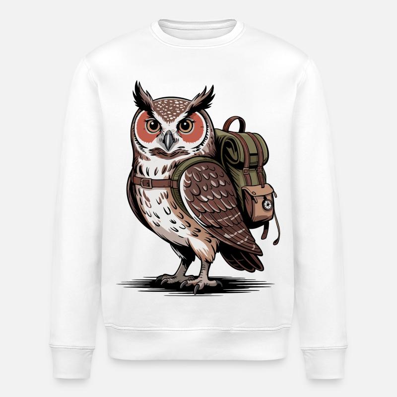 Eule mit Rucksack - Stanley/Stella Unisex Bio-Sweatshirt ROLLER - Weiß