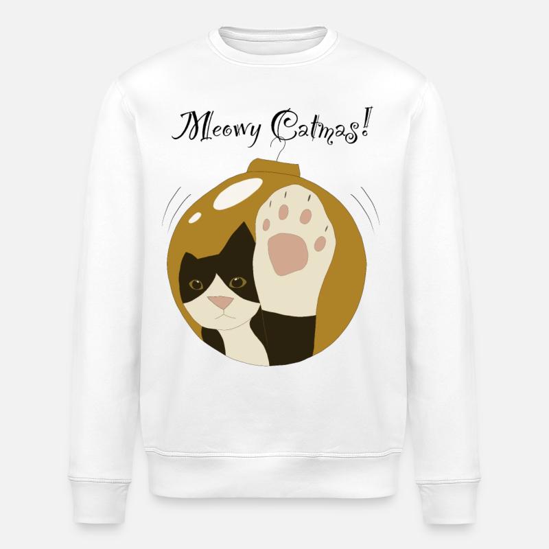 Meowy Catmas Goldkugel, Smoking-Katze - Stanley/Stella Unisex Bio-Sweatshirt ROLLER - Weiß